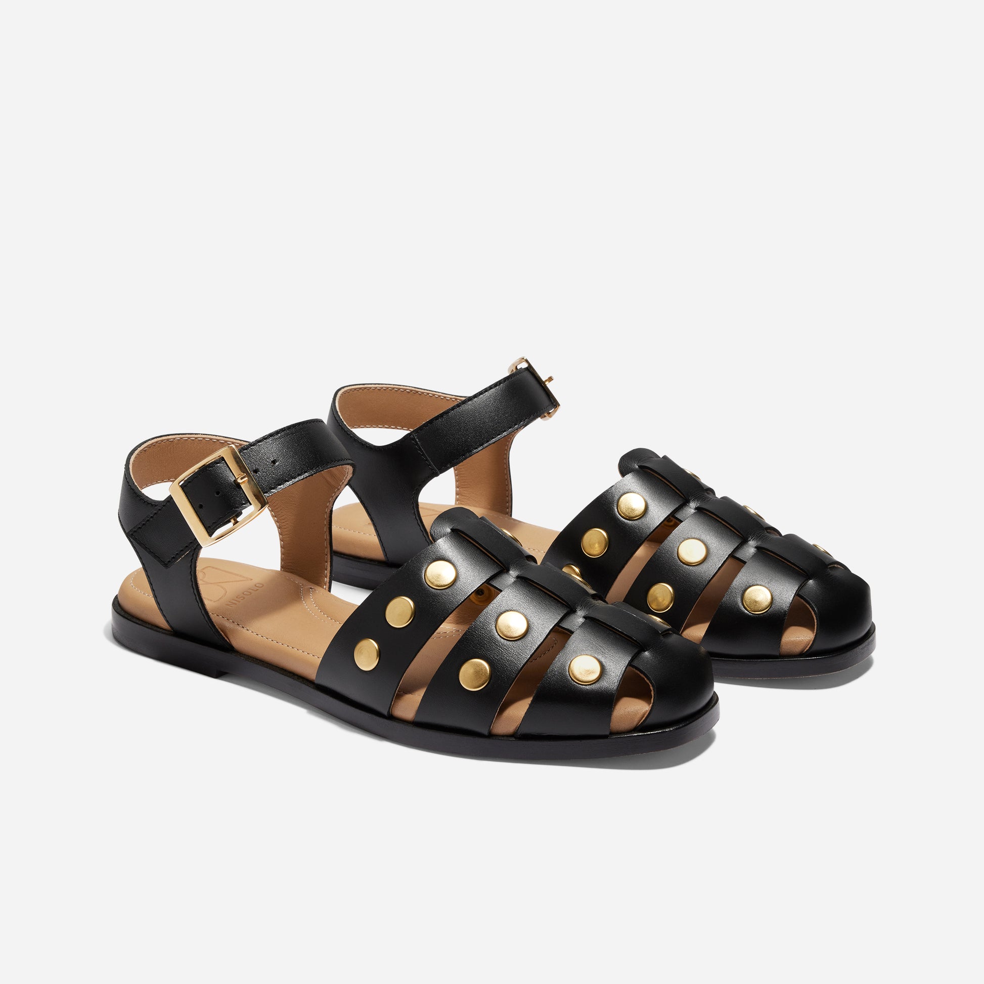 Mira Studded Fisherman Sandal Black