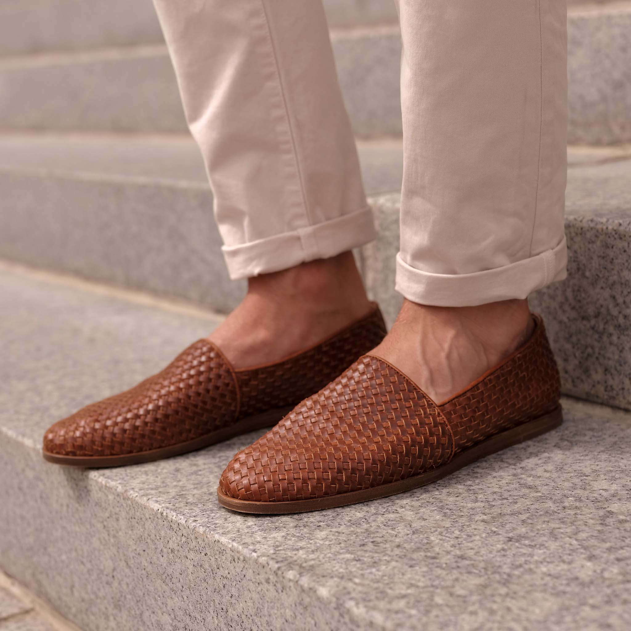 Image 1 of the Alejandro Woven Slip On  Brandy on model 